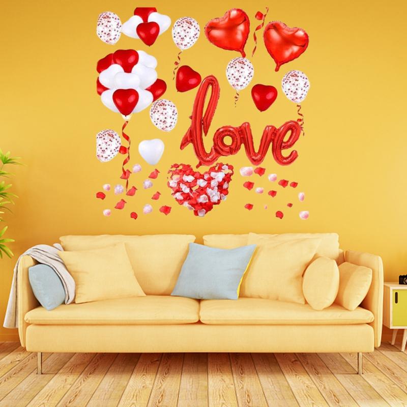 Red Heart Balloons Aluminum Foil Love Heart Shape Romantic Decorations Night Decor Valentine's Day Rose Petals Wedding Decor