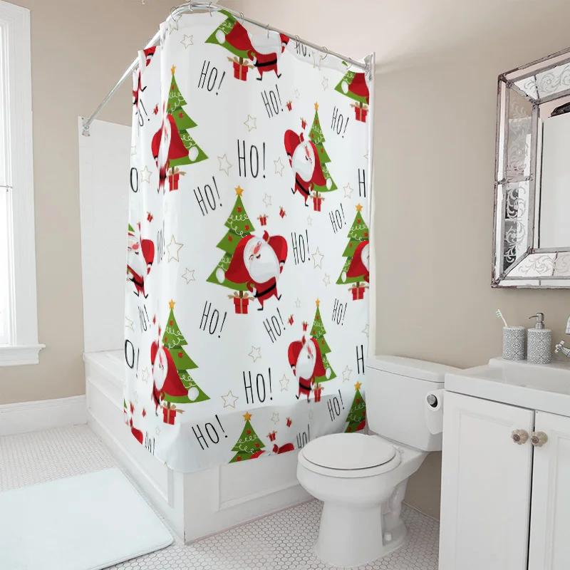 GAETU Festive Christmas Shower Curtain Waterproof Holiday Decor Reindeer Pattern XMAS Bathroom Set Holiday Gift Cozy Vibes Mod