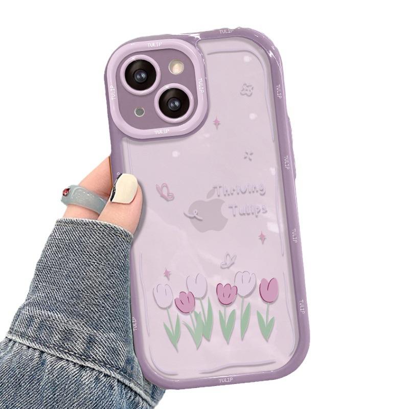 Oil Painting Tulip Is Suitable for Apple 16PRO Mobile Phone Case Iphone15 Fine Hole Anti-drop 14 Advanced Sense 13/12 Women