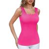 Attraco Built In Bras Tank Top for Women Square Neck Scallop Trim Camisole Summer Sleeveless Ribbed Cami Top