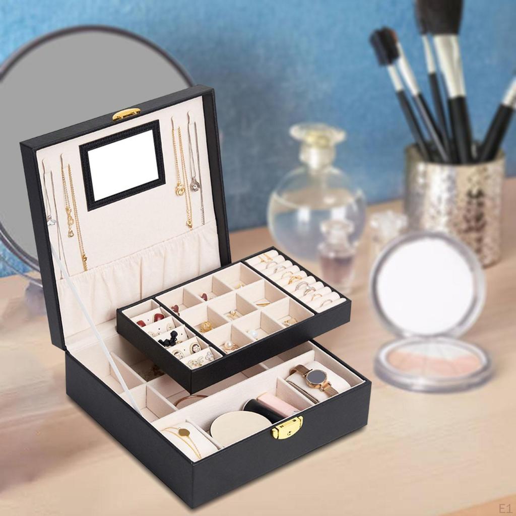 Double Layer Jewelry Box Organizer Multiple Compartments Large for Earrings Bracelets Ornaments