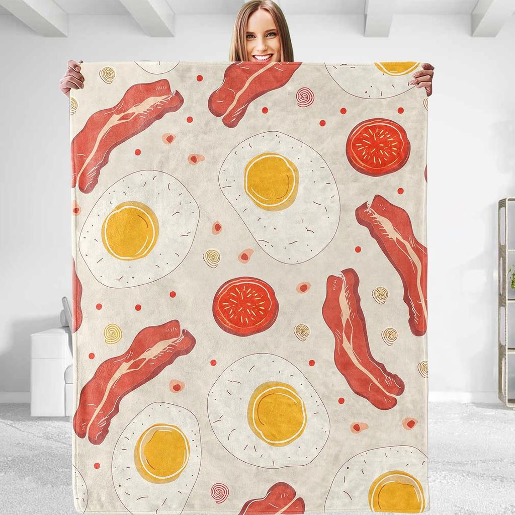 Funny Bacon Theme Throw Blanket Plush Soft Comfy Lightweight Warm Fuzzy AntiPilling Flannel Blanket for Couch Sofa
