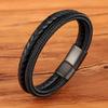 Classic Style Leather with Stainless Steel Stitching Combination Men's Bracelet Black/Steel Buckle Party Accessories Gift