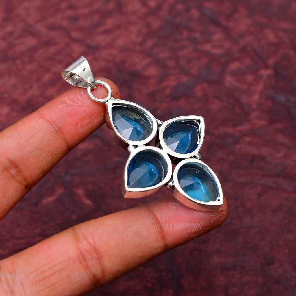 Awesome Blue Topaz Gemstone Pendant: 925 Sterling Silver Handmade Pendant Necklace Jewelry