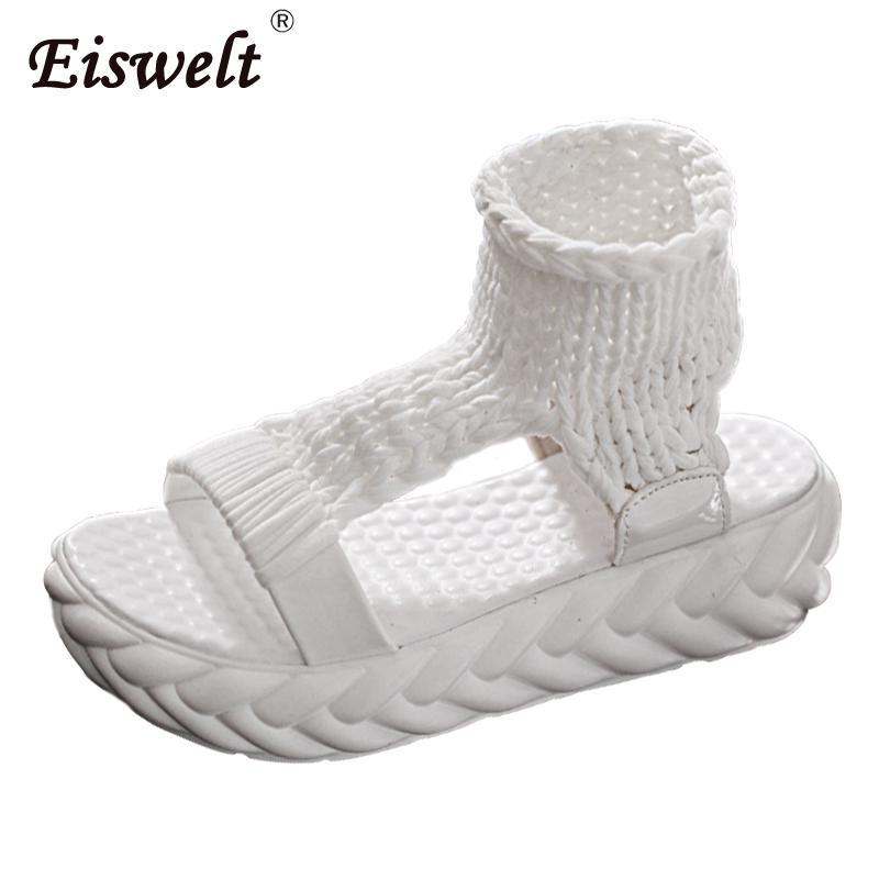 Женские повседневные сандалии, летние вязаные туфли на толстой подошве, сандалии с низом гладиатора, Рим 40