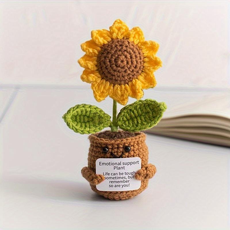 1 Stück [Vollständig gehäkelter Sonnenblumen-Simulations-Blumentopf] Handgehäkelter Blumentopf + Regenbogen-Smiley-Sonnenblumen-Simulation Gehäkelte Blume