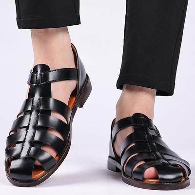 Mode Neu Klassischer Retro-Stil Plateau Ledersandale Outdoor Strand Ausgeschnitten Wasser Trekking Sommer Herren Rutschfeste Römische Freizeitsandalen