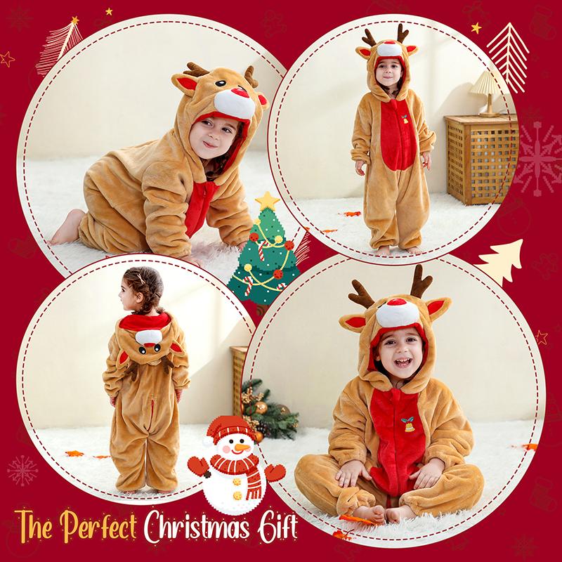 MICHLEY Christmas Baby Rompers Flannel Cosplay Toddler Infant Cute Clothes Overall Bodysuits Jumpsuit Costume For Girls Boys Kid