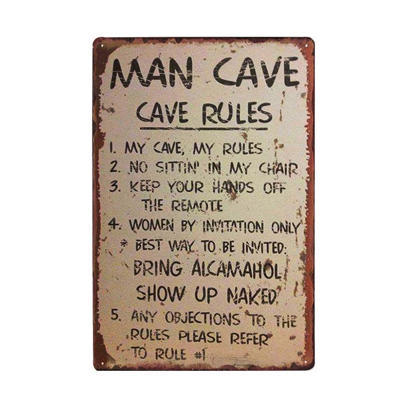 Man Cave Rule Metal Tin Sign Vintage Poster Home Bar Hotel Wall Painting Plaque Party Bar Public Decor 20*30 CM