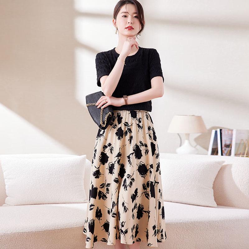 Damen Chiffon Blumen A-Linien Rock - Stilvoller Sommer Elastischer Bund Überwurf