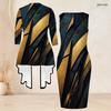 Women Plus Size Black Blue Printed Two Piece Set Long Sleeve Cardigan Sleeveless Bodycon Dress