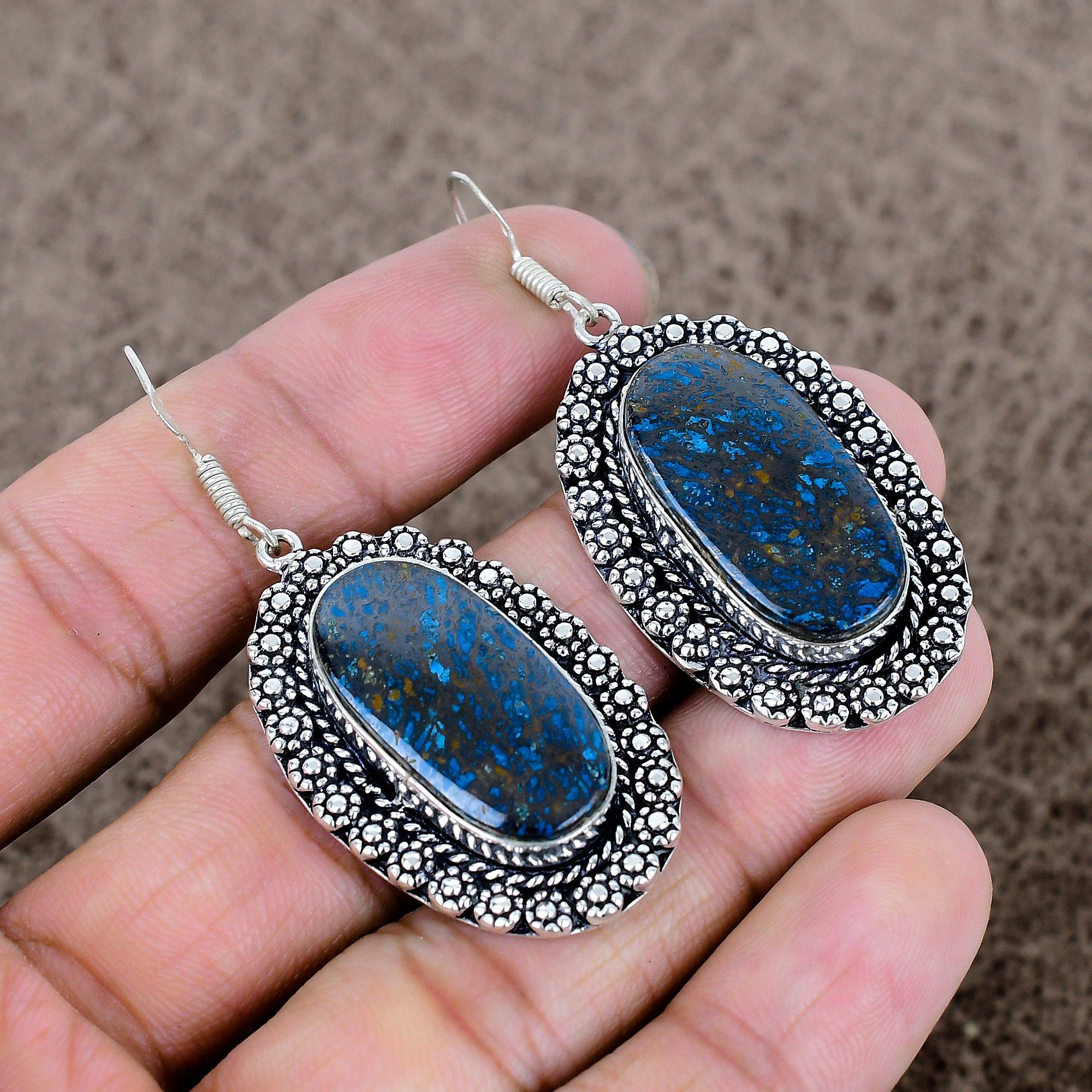 

Azurite Gemstone Handmade 925 Sterling Silver Jewelry Earring 2.29 KKG-682