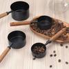 Gold & Black Stainless Steel Measuring Cups and Spoons with Wooden Handles and Scale - Multifunctional Baking & Coffee Spoon Set