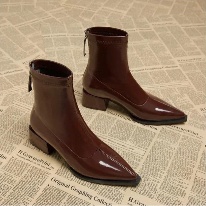 Women Ankle High Heels Chelsea Boots Pointed Toe Shoes  Designer Pumps Winter 2025 New Brand Shoes Women Motorcycle Boots