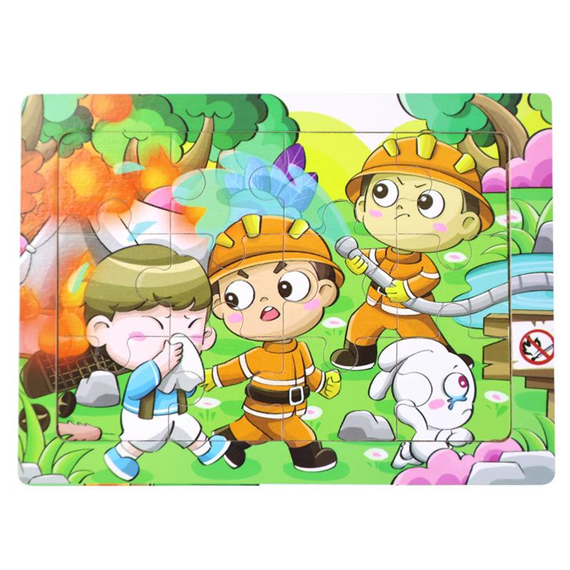 12 Wooden Puzzles, Educational Toys for Children, Early Education Cartoons, Animals, Traffic Cognition, Flat Wooden Puzzles