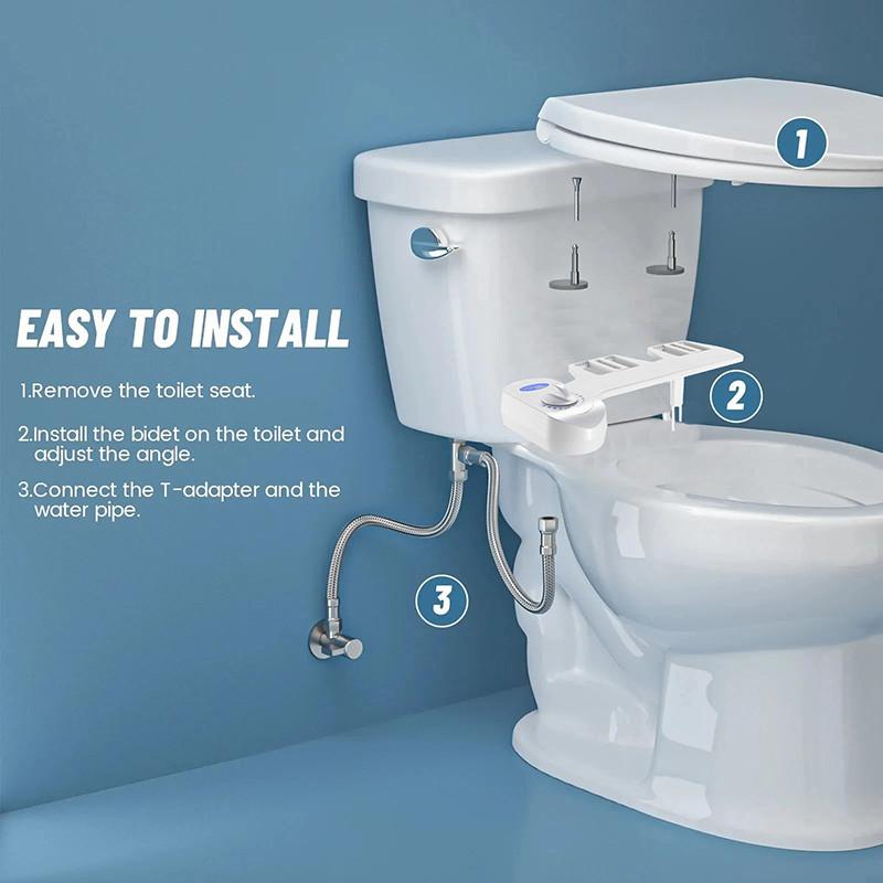Bidet nástavec WC sedátko Dvojitá tryska Spirála Nastavitelný tlak vody Neelektrický rozprašovač zadku s hadicí