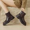 Krazing Pot Sheep Skin Round Toe Winter Med Heels Chelsea Boots Women Zipper Retro Fashion Platform Ankle Boots