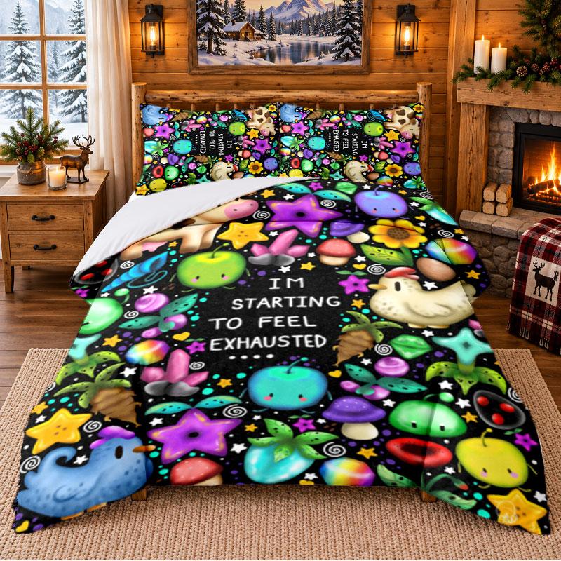 Stardew Valley Muster Bettwäsche 3-teiliges Set Bettlaken und Kissenbezüge für Schlafzimmer