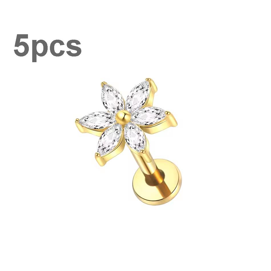 5Pcs/lot Titanium CZ Ear Stud Tragus Cartilage Earrings for Women Labret Lip Lobe Ring Helix Daith Piercing Body Jewelry