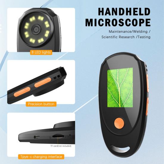 Dětský digitální mikroskop 500X Mini přenosný kapesní mikroskop s kamerou s 2palcovým IPS displejem, vestavěných 8 LED, vzdělávací vědecký experiment, zvětšování