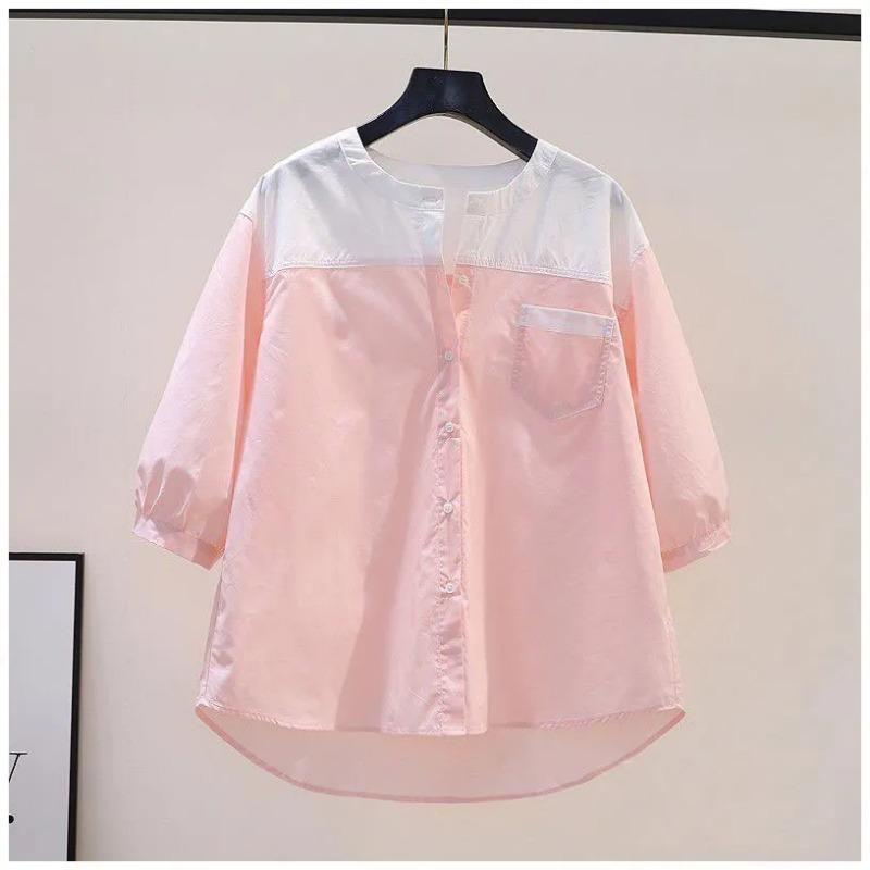 Dámské letní tričko s kulatým výstřihem z čisté bavlny, nový módní design, sladěné barvy, s krátkým rukávem, univerzální ležérní top