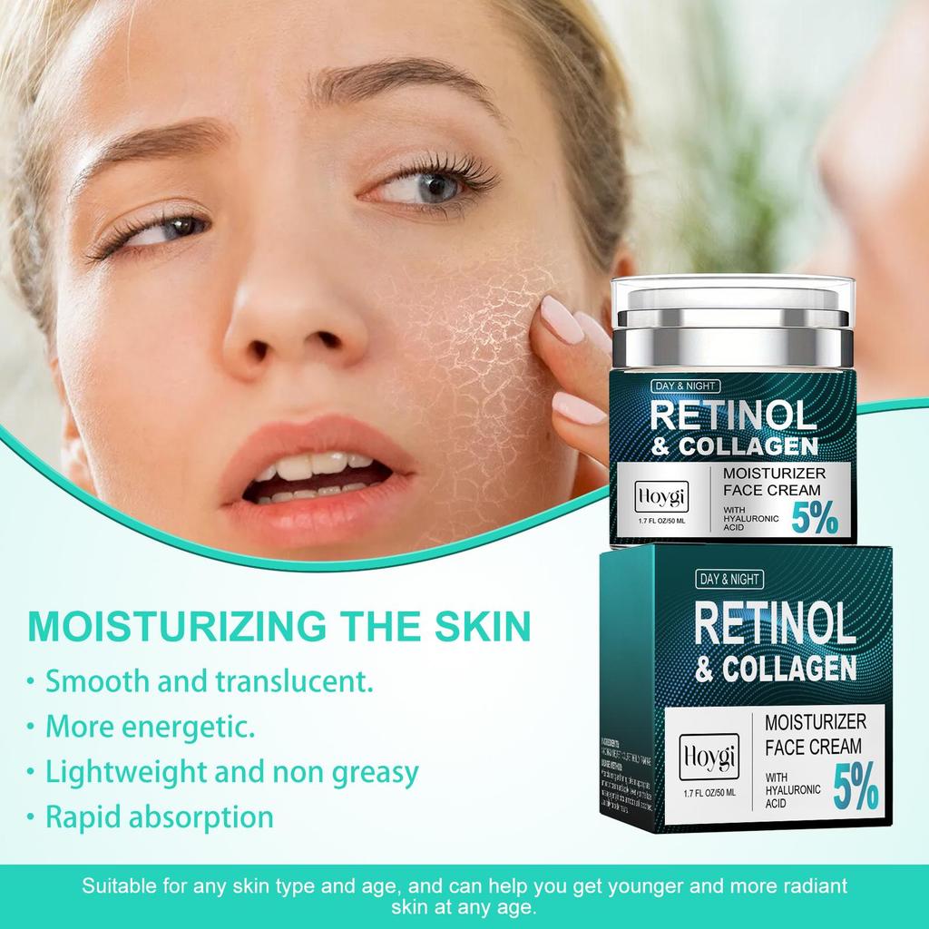Hoygi Retinol Facial Cream 50ml: Brightens, Moisturizes, Hydrates, Smooths, Firms Skin, Reduces Fine Lines, and Fights Wrinkles.