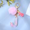 1PC Keyring Key Accessory Letter Filled Colourful Initial Pendant With Fluffy Keychain Glitter Tassel Charms For  Bags Backpacks