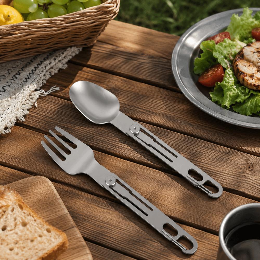Stainless Steel Portable Cutleries Set Reusable Folding Tablewares Camping Utensils  Hiking