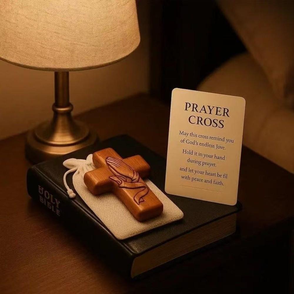 Blessing Pocket Cross Statue Drawstring Bag with Card Crosses Figurine Inspirational Fingertip Relaxation Handheld Cross