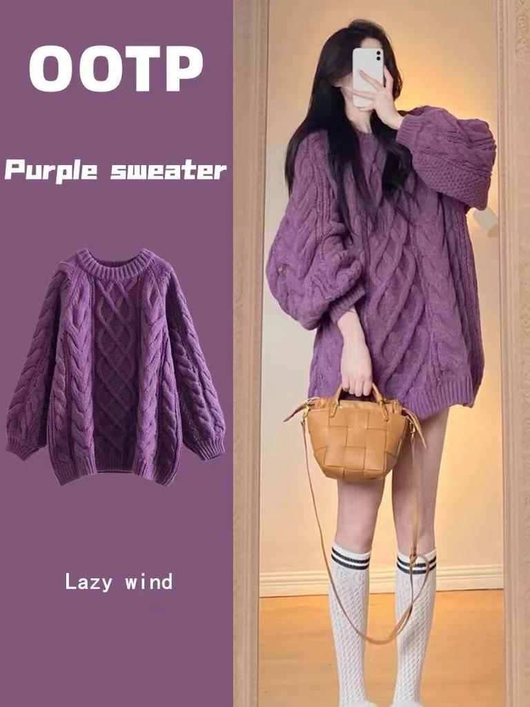 Women's Retro Loose Knit Sweater - Soft, Thick, Cable Twist Pullover for Autumn/Winter