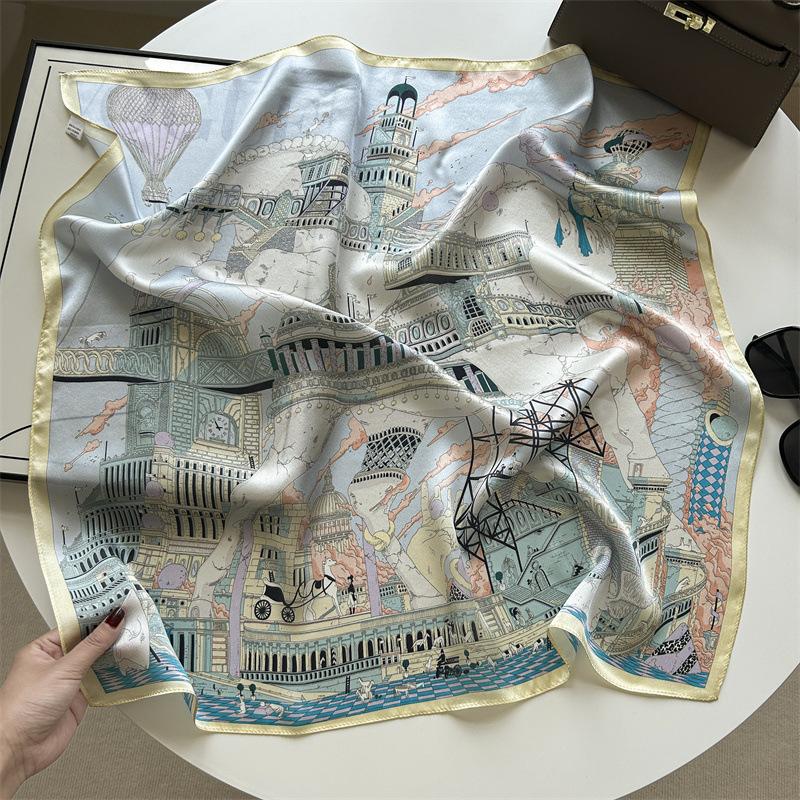 Spring and Autumn Thin Tianma Capital Printed Silk Scarf Women's High-end 100 Mulberry Silk Square Scarf Versatile Square Scarf