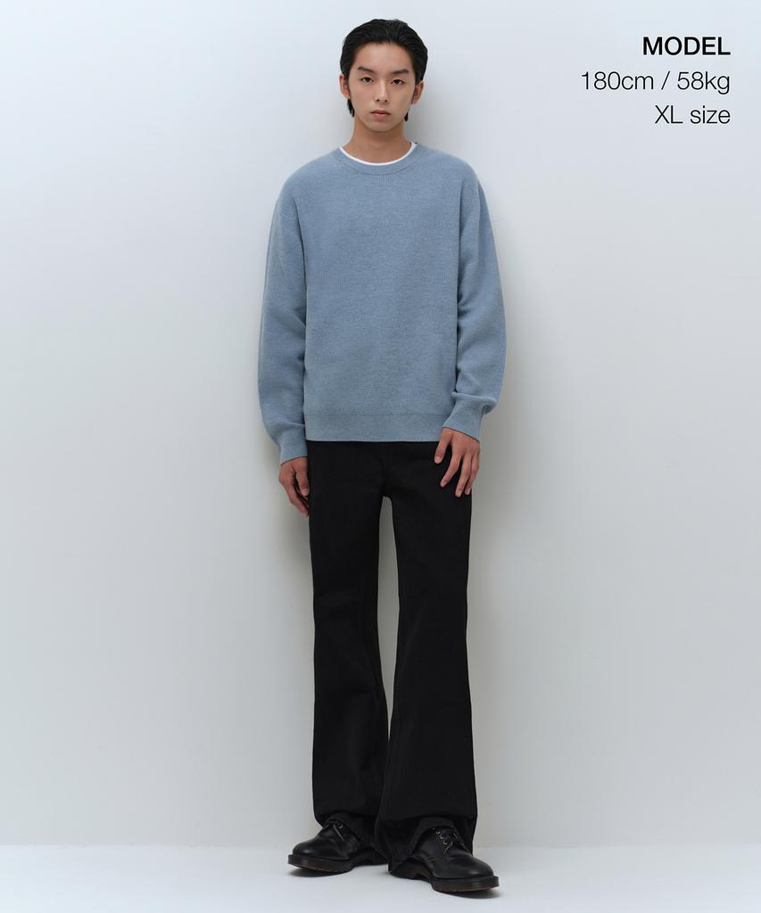 Musinsa Standard [Victoria Wool] Minimal Ribbed Crew Neck Knit [Sky Blue]