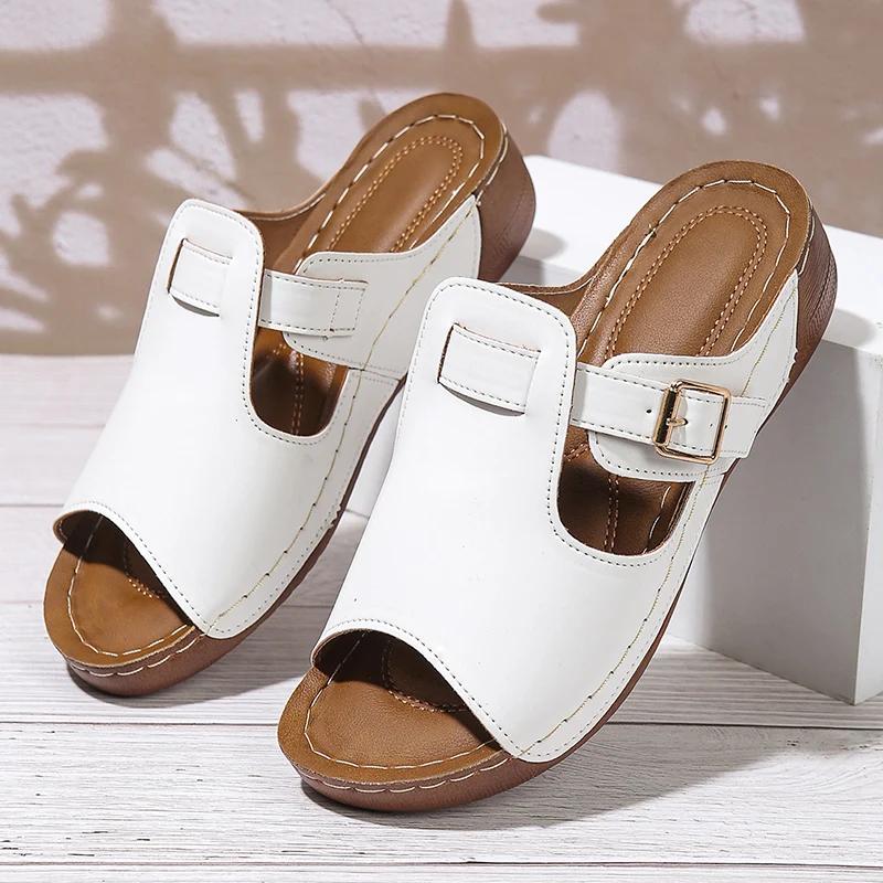 Fashion 2025 Lightweight Platform Sandals Woman Plus Size Peep Toe Wedge Slippers Women Summer Buckle Strap Non Slip Casual Sandles 43