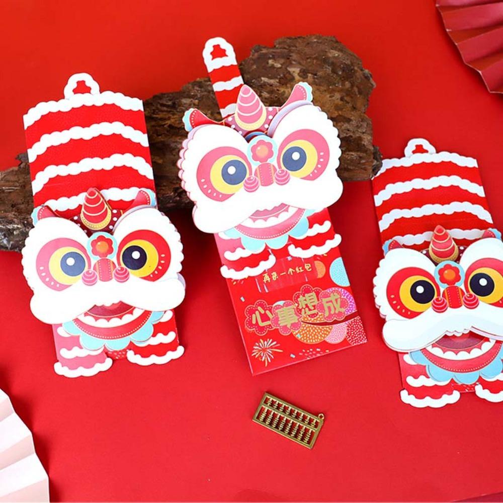 6pcs Lion Dance Chinese New Year Red Envelopes Hongbao Red Pocket Lunar New Year Gifts