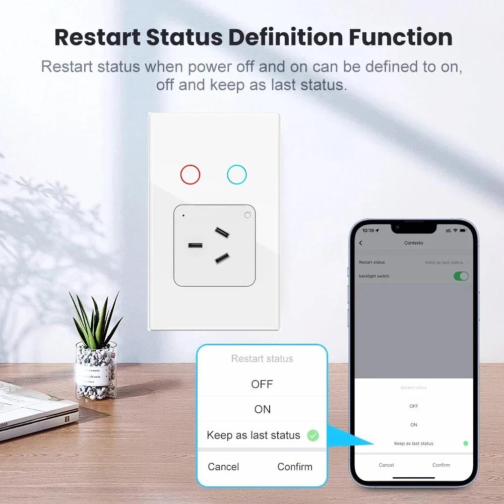 Melery Gniazdko ścienne Tuya WiFi Austrial Pionowe Poziome Dotykowy Włącznik Światła Gniazdo Wtyczka AU Zdalne przez Alexa Google Home Smart Life