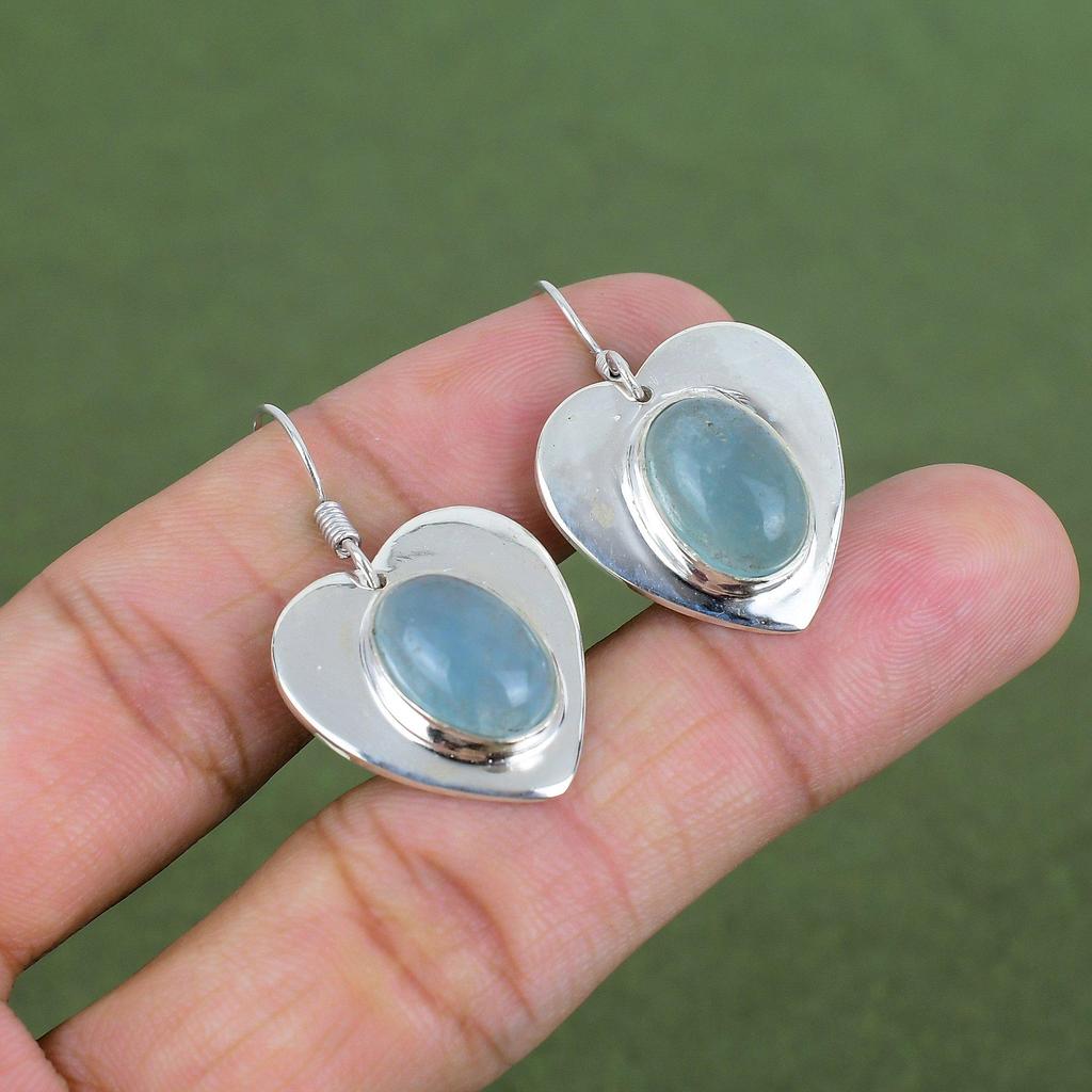 Boucle d'oreille Aigue-marine Boucle d'oreille en Argent Sterling 925 Bijoux en Pierre Précieuse Authentique Boucle d'oreille Faite à la Main Bijoux Aigue-marine Boucles d'oreilles Fines Cadeaux de Fiançailles
