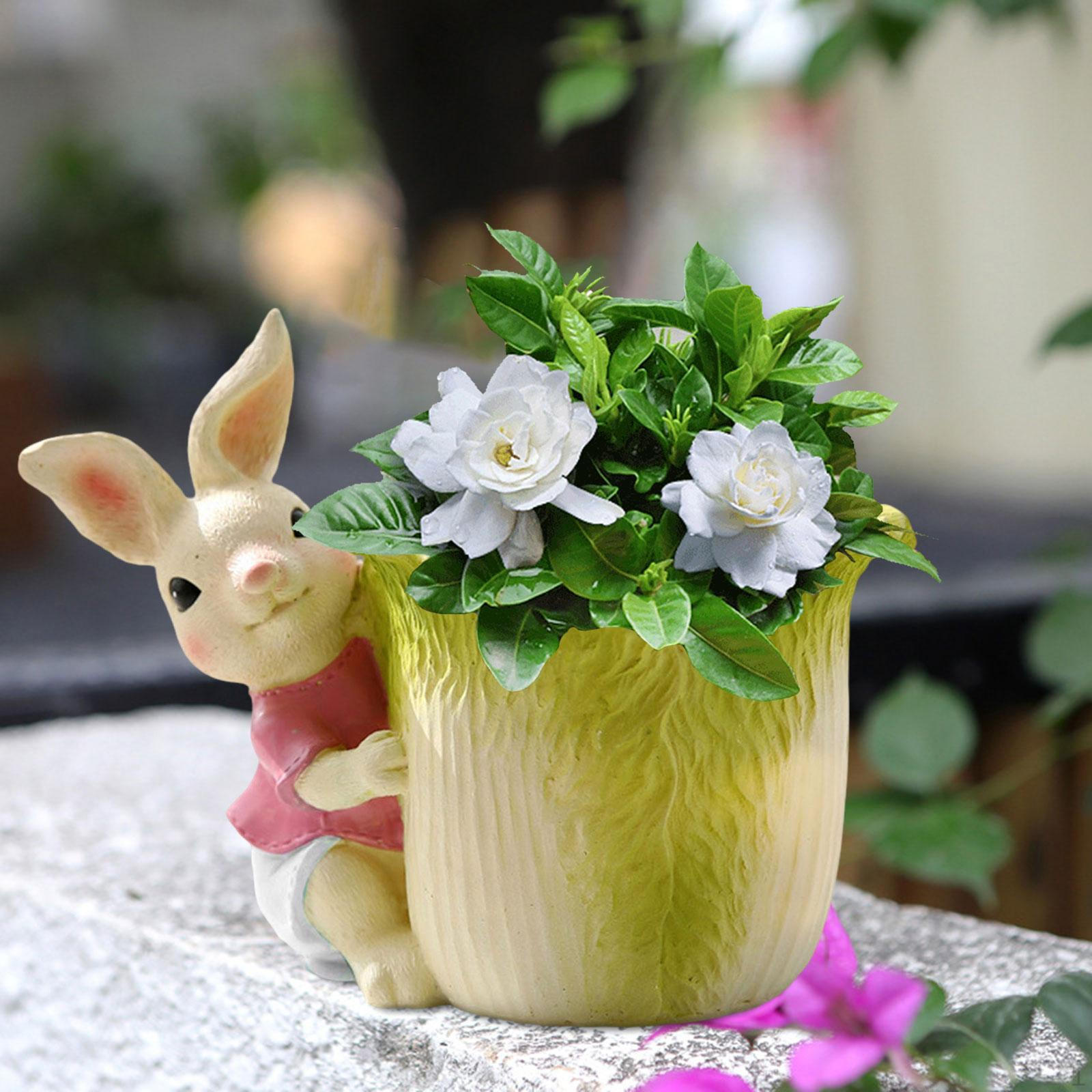 

Flower Pot Animal Sculpture Fun Versatile Basket Figurine Garden for Living Room Bunny Cabbage