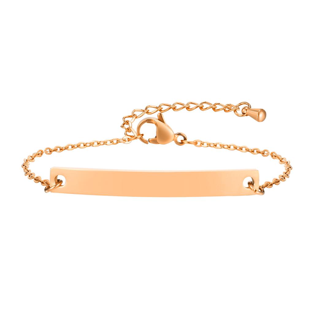 Vnox Dainty Free Custom Women Bracelets,Simple Engrave Name Date Stainlss Steel Bar, Adjustable O Cable Chain,Chic Fashion Gift