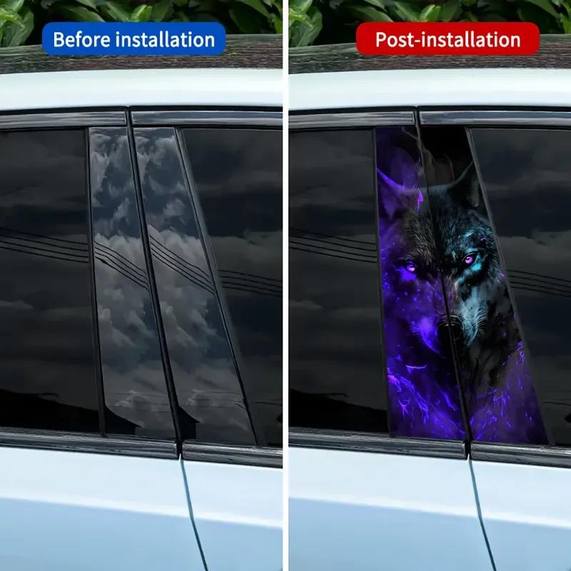 2-Piece Vinyl Cool Wolf Decal Animal Theme B-pillar Glossy Car Sticker for Vehicle Decor