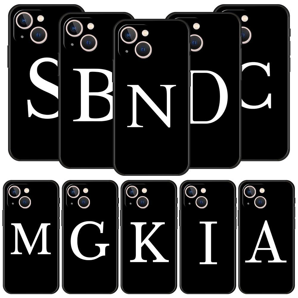 Initial Letter A Z Phone Case For iPhone 17 16 15 Pro Max 11 12 13 14 7 8 Plus SE 2020 X XR XS Cover Soft Black