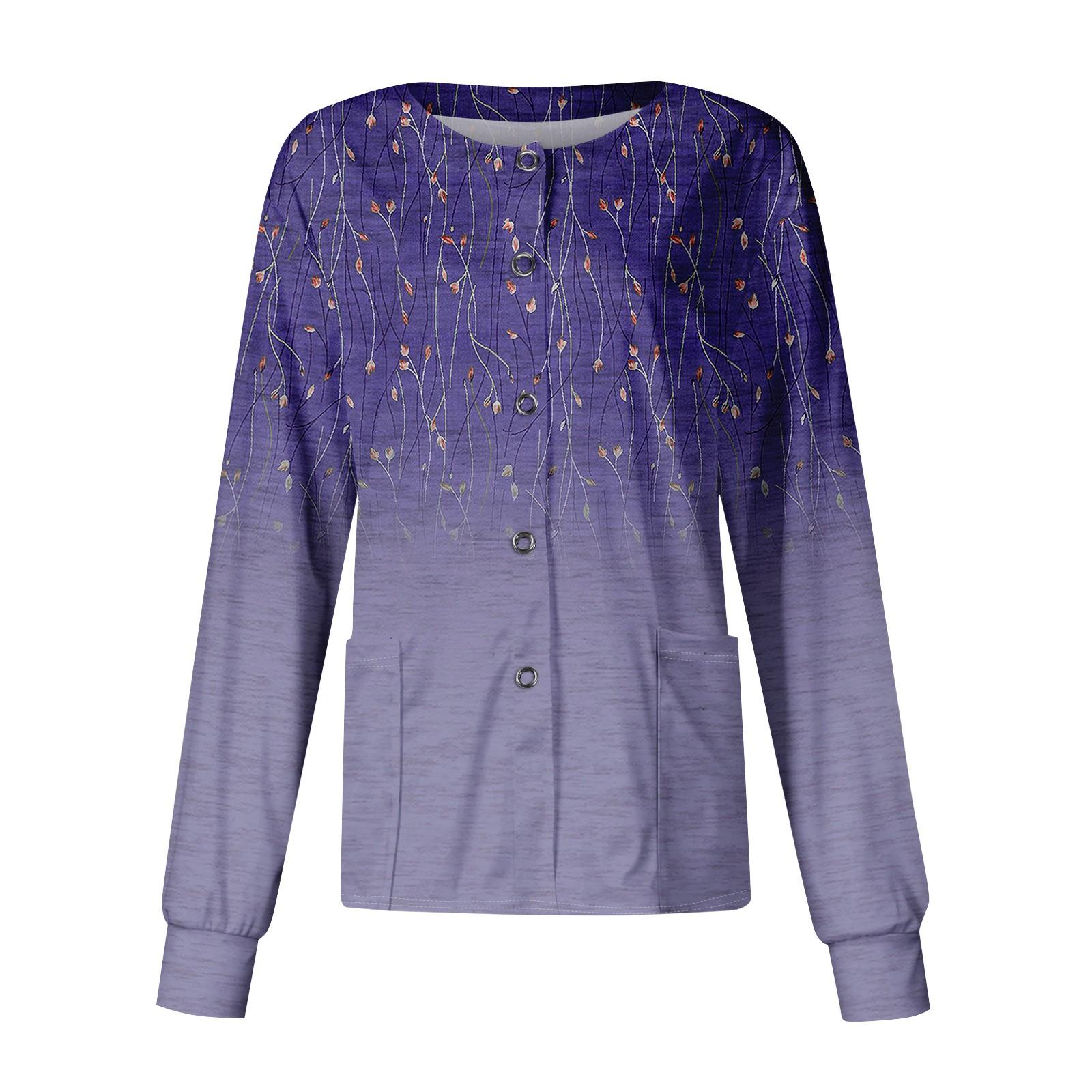 

Женский повседневный однобортный однобортный кардиган с длинным рукавом и принтом, рабочая одежда, топ XL фиолетовый
