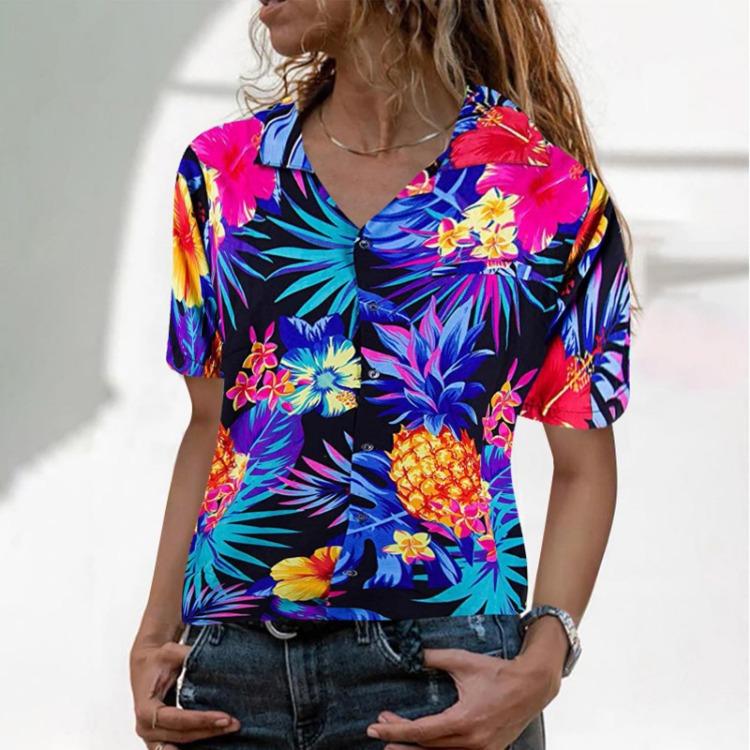 Women V Neck Floral Pattern T Shirts Summer Tops Short Sleeve Comfy Womens Tops S синий