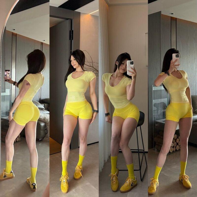 Yoga Shorts High Waist Hip Lift Running Training Peach