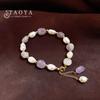 Light Purple Natural Stone Crystal Pearl Beads Adjustable Drawstring Bracelets Fashionable Jewelry For Women Wrist Accessorie