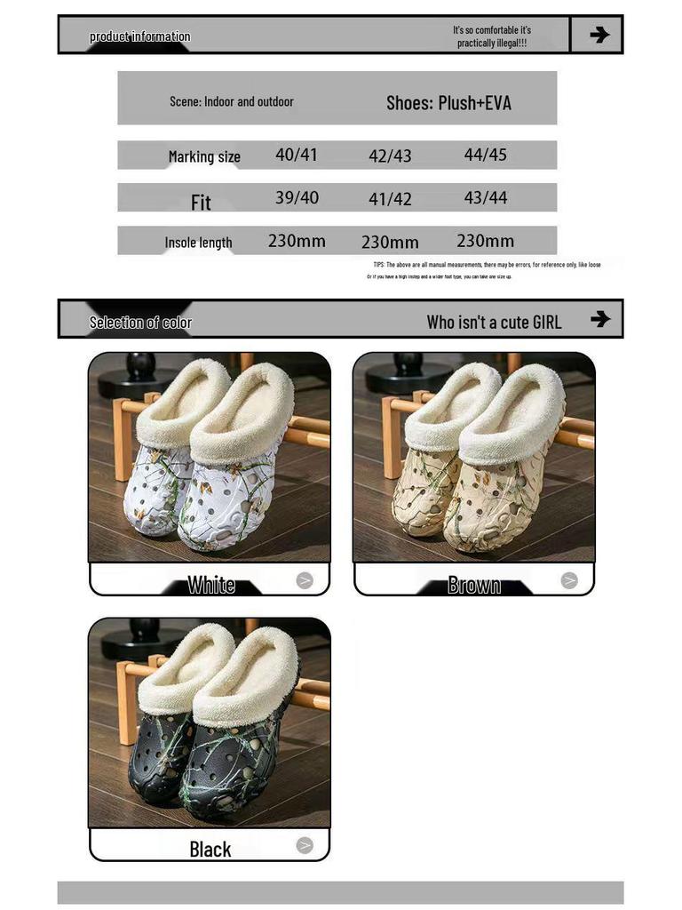 Women's Thick-Soled EVA Cotton Slippers - Cute European & American Style Closed-Toe Winter Warm Home Shoes