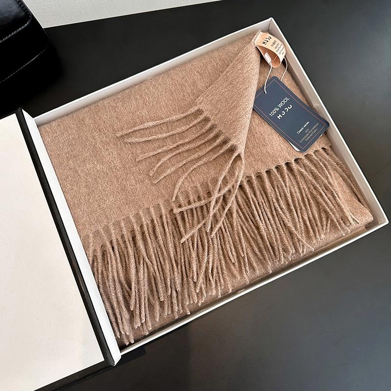 High-end 100% wool scarf women's winter thickened high-end new camel shawl birthday new gift