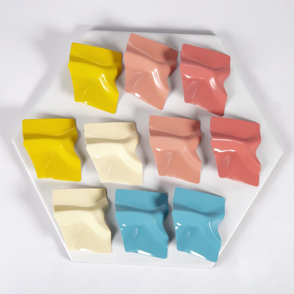 Light Luxury Irregular Metal Pleated Earrings Female, Candy Color Simple Temperament Geometric Large Stud Earrings Pendant