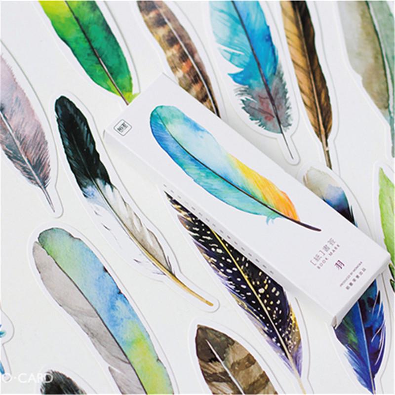 30pcs Beautiful Kawaii Cute Cartoon Read Realistic Feathers Office School Bookmarks Gift Stationery