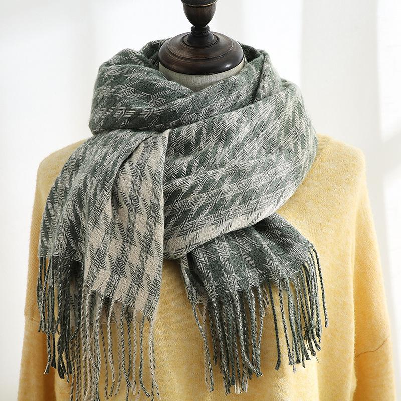 Fashion Plaid Scarf Women's New Autumn and Winter Sweet Imitation Cashmere Scarf Thickened Warm Shawl