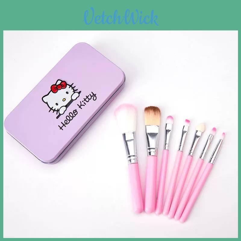 Hello Kitty Cosmetic Brush Kit With Synthetic Hair Sevenpiece Travel Friendly Makeup Tools